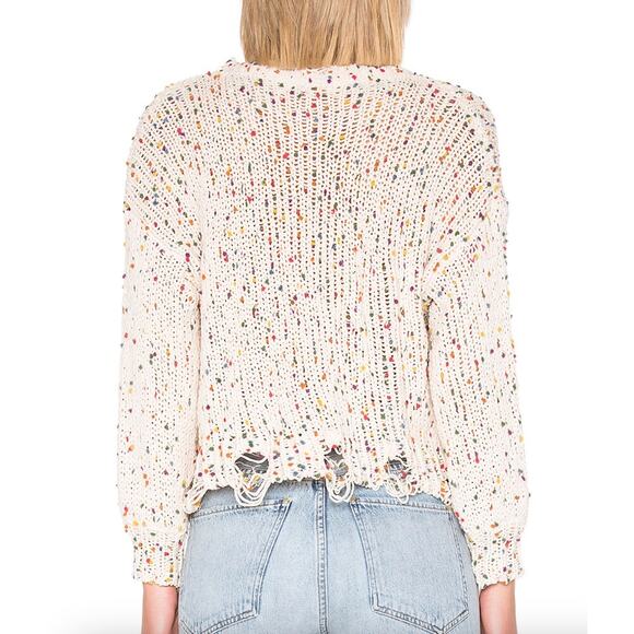 Tularosa Sweater Womens X Small Cream Confetti Distressed Chenille Knit Pom Pom - Picture 3 of 11